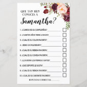 Papier Connaissez-vous bien mariée anglais espagnol jeu (Dos)