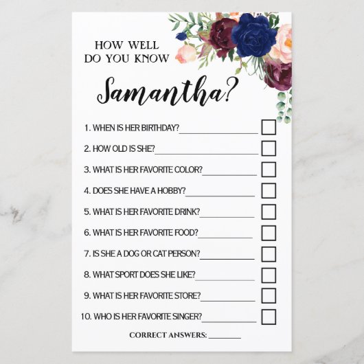 Papier Connaissez-vous bien mariée anglais espagnol jeu (Devant)