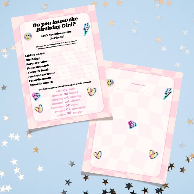 Papier Connaissez-vous le jeu de fête de fille d'annivers (Do you Know the Birthday Girl Emoji Party Game)