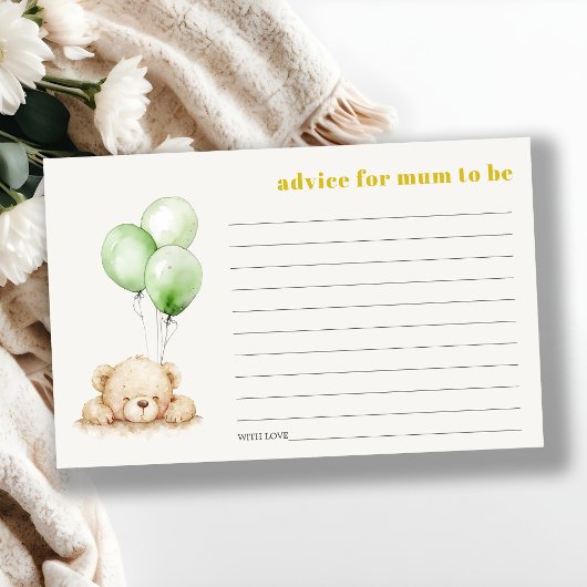 Papier Conseil Ballotte Ours Vert Pour Maman Baby shower
