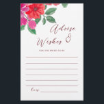Papier Conseil de Fête des mariées florale Fuchsia<br><div class="desc">Ajoutez une touche de beauté et d'élégance à votre douche nuptiale avec notre Fuchsia Watercolor Floral Fête des mariées Advice Card. Les splendides fleurs fuchsia et rouge à l'aquarelle attirent l'oeil et créent une atmosphère chaleureuse et accueillante pour vos invités. Ce design charmant est parfait pour une douche nuptiale de...</div>