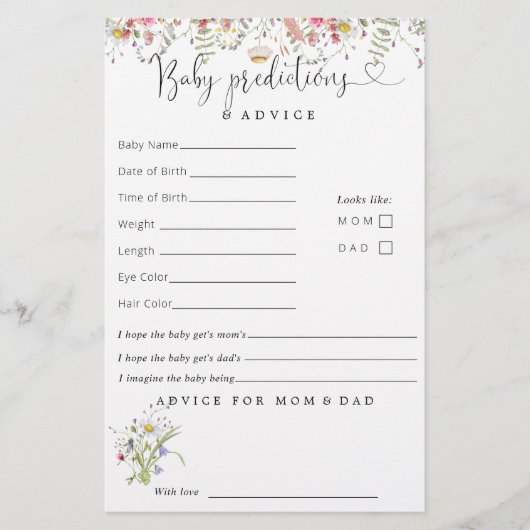 Papier Conseil Élégant des Baby showers Fleur sauvage (Devant)