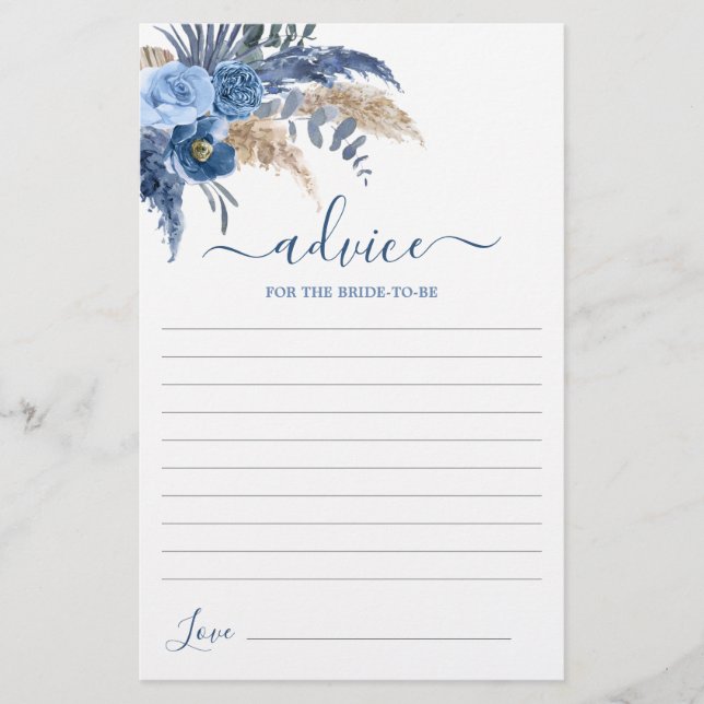 Papier Conseil en herbe Pampas pour la mariée à être cart (Devant)