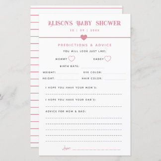 Papier Conseil et prédictions sur le Baby shower rose mod