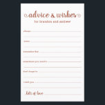 Papier Conseil et souhaits des Mariages de Terracotta mod<br><div class="desc">Ces feuilles simples, en terre cuite et blanches, modernes, minimes, écriture manuscrite LGBTQ Conseils & Voisins sont parfaites pour avoir à votre douche nuptiale, dîner de répétition ou mariage pour les invités à remplir pour le couple heureux. Les gens vont adorer avoir les invites - ils rendent si facile de...</div>