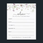 Papier Conseil Fleur sauvage de violet délicat pour les j<br><div class="desc">Demandez aux clients de la douche de remplir ces adorables cartes de conseils à votre douche nuptiale ou à votre douche en couple. Personnalisez le avec le nom et la date de douche de la future mariée. Collection correspondante trouvée sur la boutique Adore Paper Co. Zazzle.</div>