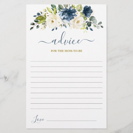 Papier Conseil floral bleu de la marine pour la maman d'ê (Devant)