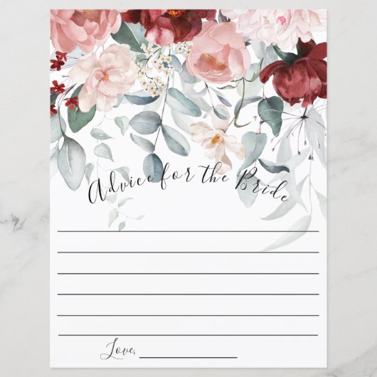 Papier Conseil floral rose de Bourgogne pour la mariée (Devant)