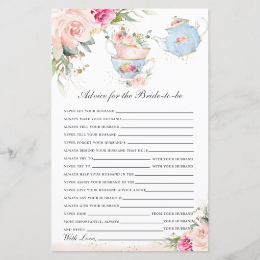 Papier Conseil Floral Tea Party pour la mariée à jouer (Devant)