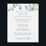 Papier Conseil mariage Bonne volonté Aquarelle Bleu<br><div class="desc">Des conseils mariages et des feuilles de papier de bienvenue pour vos invités décorés de beaux fleurs sauvages bleus. Quelle belle façon de se souvenir de votre journée spéciale.</div>
