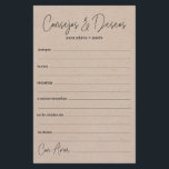 Papier Conseil mariage et souhaite espagnol<br><div class="desc">Ces feuilles de papier simple, noir et kraft, moderne, minimaliste, manuscrite Espagnol Conseils & Voeux/Consejos y Deseos sont parfaites pour avoir une douche nuptiale, un dîner de répétition ou des invités mariages à remplir pour le couple heureux. Les gens vont adorer avoir les invites - ils rendent si facile de...</div>