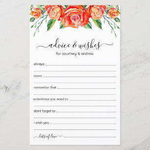 Papier Conseil mariage et souhaits Coral Floral