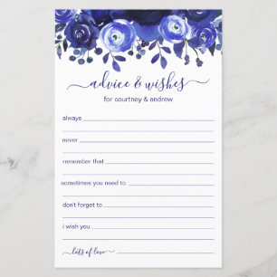 Papier Conseil mariage et souhaits Floral Bleu