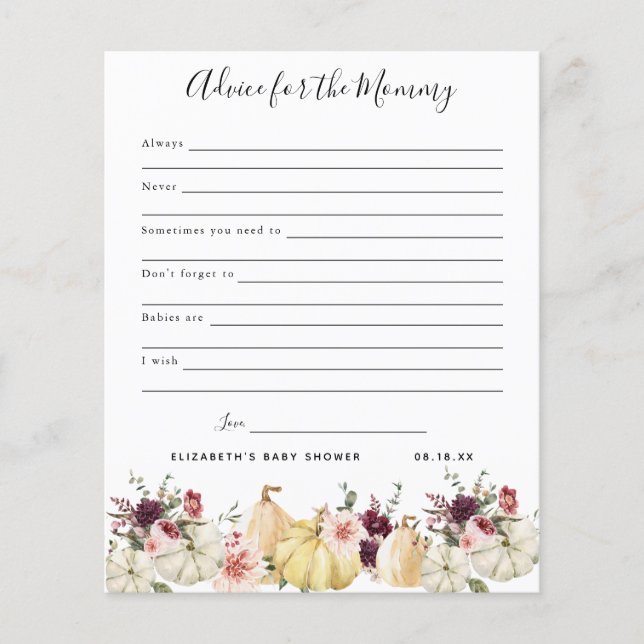 Papier Conseil pour la maman | Jeu Baby shower (Devant)