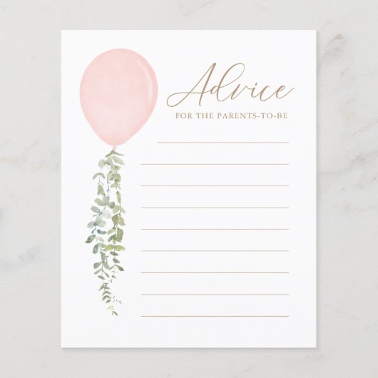 Papier Conseil pour les parents Baby shower de ballon ros (Devant)