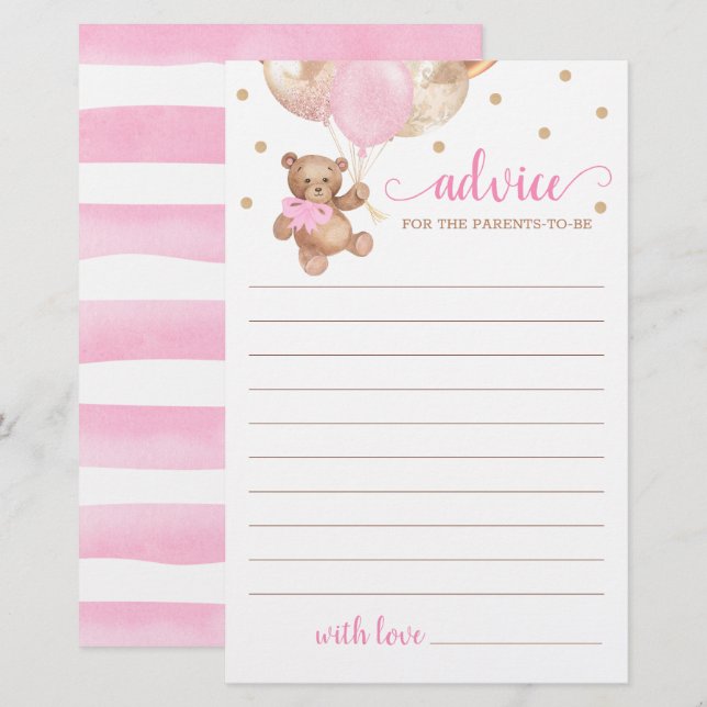 Papier Conseil pour les parents Baby shower Teddy Bear (Devant / Derrière)