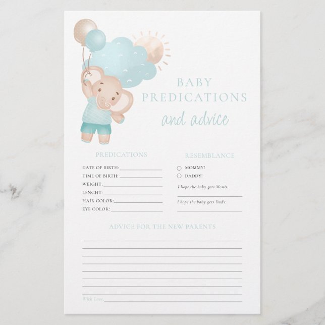 Papier Conseil pour les parents Elephant Boy Baby shower  (Devant)