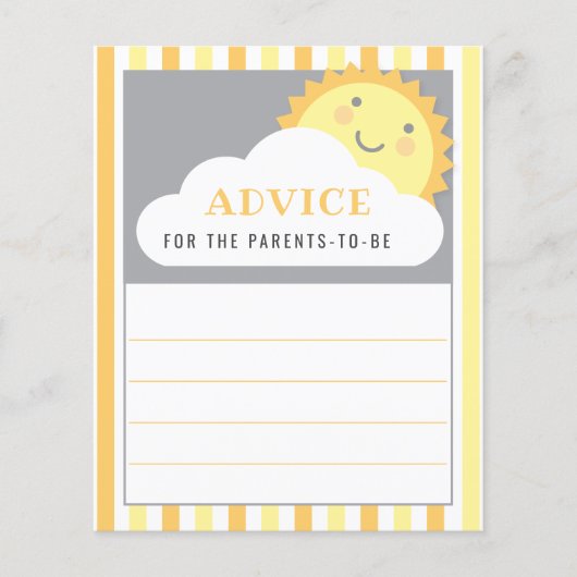 Papier Conseil pour les Parents Sunshine Baby shower Jeu (Devant)