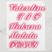 Papier Conseil Saint-Valentin : Hakuna Matata Funny Texte (Devant / Derrière)