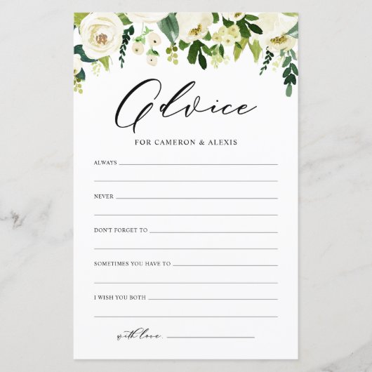 Papier Conseils aux Fleurs blanches pour la mariée et la (Devant)
