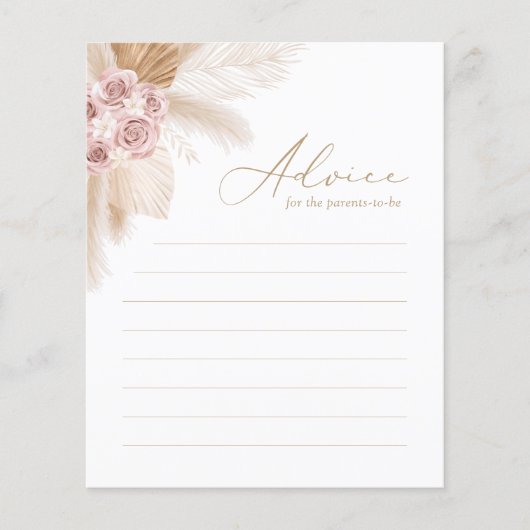 Papier Conseils aux parents Boho Pampas Baby shower en he (Devant)