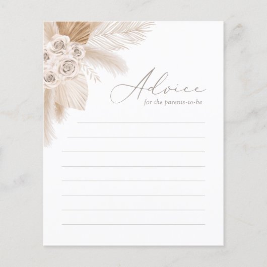 Papier Conseils aux parents Boho Pampas Baby shower en he (Devant)