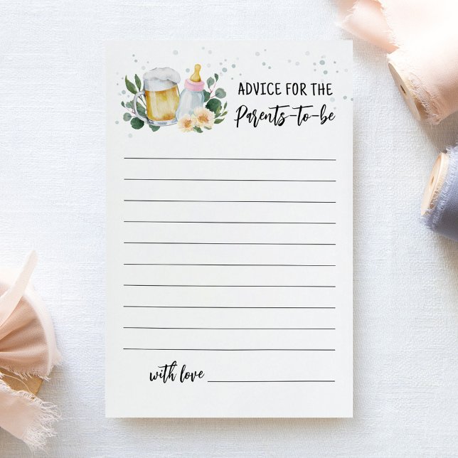 Papier Conseils de bébé en préparation pour les parents à (Greenery and Beer Baby Brewing Baby Shower Advice for the Parents-to-be Game)
