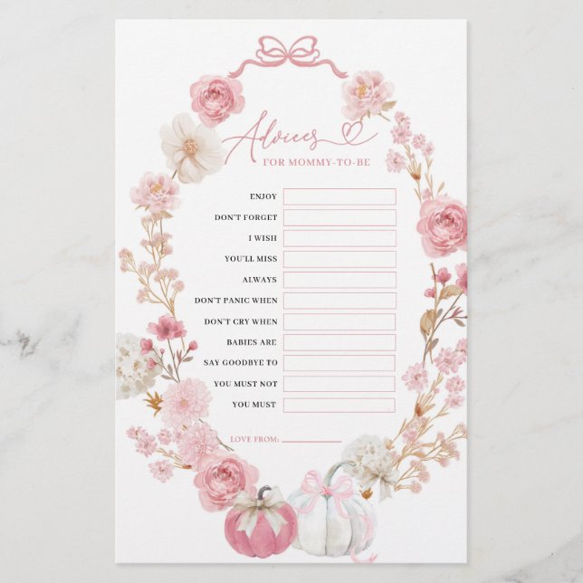 Papier Conseils de citrouille blanche et rose pour future (Devant)
