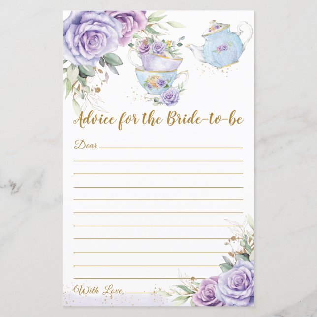 Papier Conseils de fête de thé pour future mariée pour un (Devant)