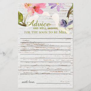 Papier Conseils de Fête des mariées Rustic Rose Florals