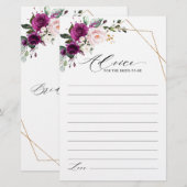 Papier Conseils de Fête des mariées sur les roses roses v (Devant / Derrière)