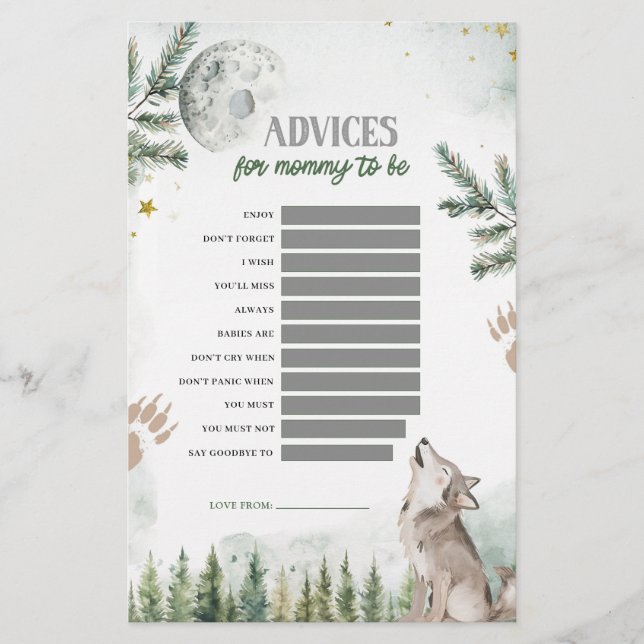 Papier Conseils de Loup de Forêt pour Jeux de Future Mama (Devant)