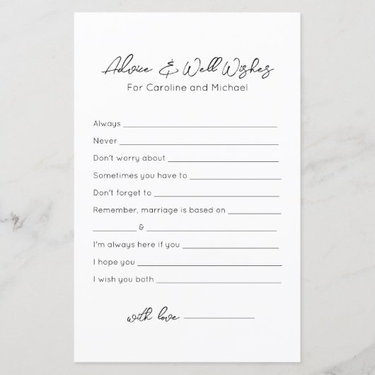 Papier Conseils et bonnes volontés - Jeu de Fête des mari (Devant)