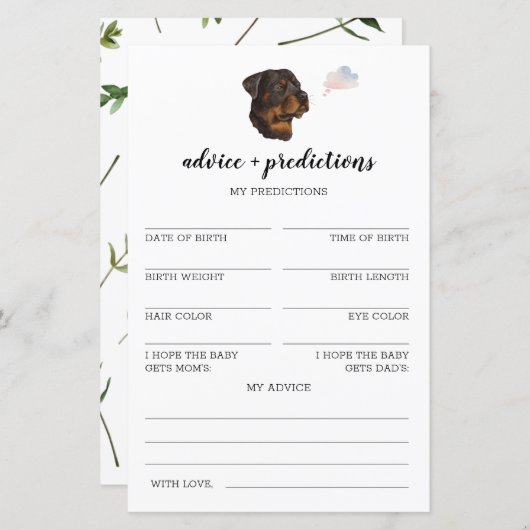 Papier Conseils et prédictions Baby shower Rottweiler (Devant / Derrière)