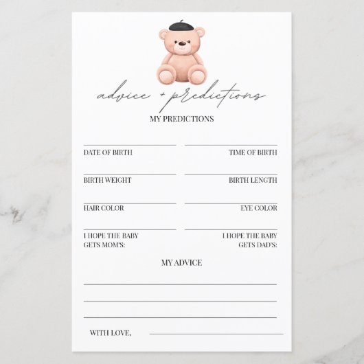 Papier Conseils et prédictions Bonjour Bebe Baby shower (Devant)
