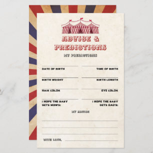 Papier Conseils et prédictions Circus Baby shower Jeu