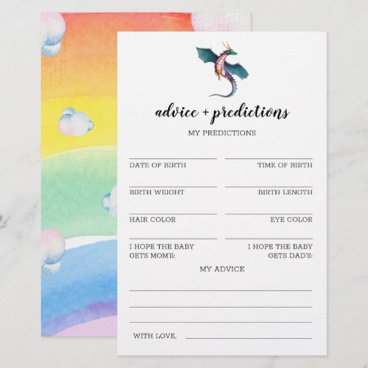 Papier Conseils et prédictions Dragon Baby shower Jeu (Devant / Derrière)