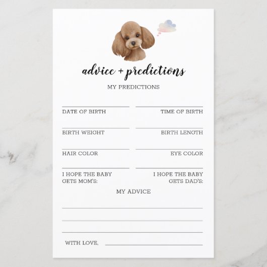 Papier Conseils et prédictions Poodle Toy Baby shower Jeu (Devant)