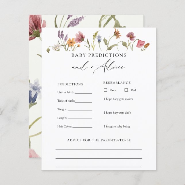 Papier Conseils et prédictions pour bébé Fleur sauvage él (Devant / Derrière)