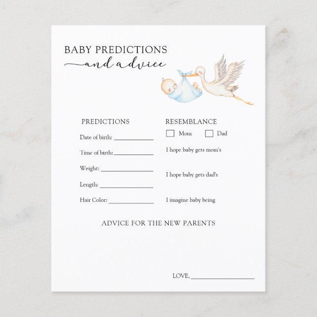 Papier Conseils et Prédictions pour Bébé Garçon Cigogne (Devant)