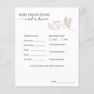 Papier Conseils et Prédictions pour Bébé Garçon Cigogne