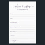 Papier Conseils et souhaits<br><div class="desc">Ces simples, poussiéreux lavande gris violet et blanc, moderne, minimaliste, écriture manuscrite Conseils & Voeux draps sont parfaits pour avoir une douche nuptiale, un dîner de répétition ou des invités mariages remplir pour le couple heureux. Les gens vont adorer avoir les invites - ils rendent si facile de laisser des...</div>