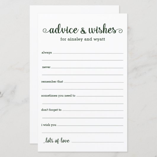 Papier Conseils et souhaits (Devant / Derrière)