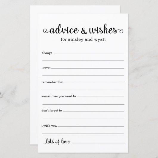 Papier Conseils et souhaits (Devant / Derrière)