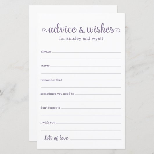 Papier Conseils et souhaits (Devant / Derrière)