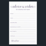 Papier Conseils et souhaits<br><div class="desc">Ces draps simples, violets et blancs, modernes, minimes, manuscrits Conseils & Voeux sont parfaits pour avoir une douche nuptiale, un dîner de répétition ou des invités mariages pour le couple heureux. Les gens vont adorer avoir les invites - ils rendent si facile de laisser des mots d'amour de conseils et...</div>