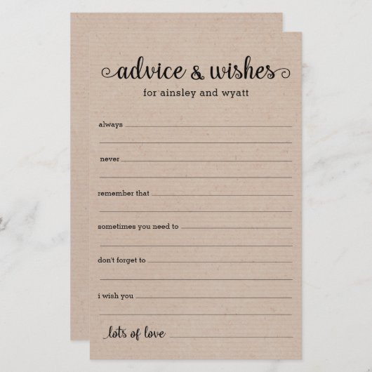 Papier Conseils et souhaits (Devant / Derrière)