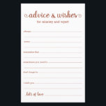 Papier Conseils et souhaits<br><div class="desc">Ces draps simples, en terre cuite et blanc, modernes, minimes, manuscrits Conseils & Voisins sont parfaits pour avoir une douche nuptiale, un dîner de répétition ou des invités mariages remplissent pour le couple heureux. Les gens vont adorer avoir les invites - ils rendent si facile de laisser des mots d'amour...</div>