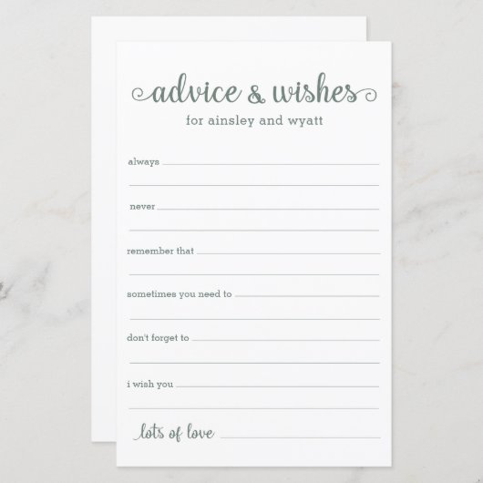 Papier Conseils et souhaits (Devant / Derrière)