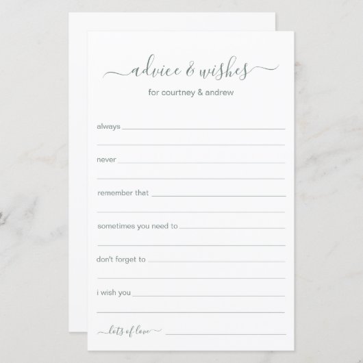 Papier Conseils et souhaits (Devant / Derrière)